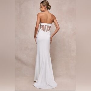 Lulus | Iconic Arrival White Strapless Mesh Bustier Mermaid Maxi Dress | Size XL